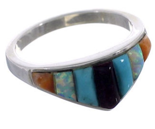 Genuine Sterling Silver Multicolor Ring Size 7-3/4 EX43935