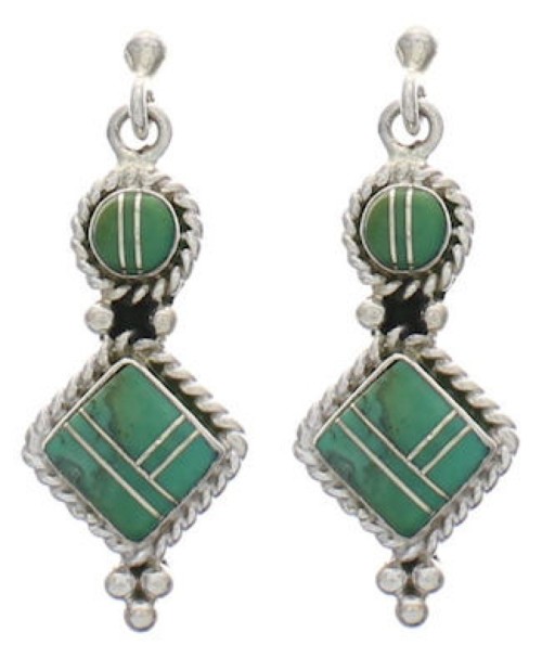 Sterling Silver Turquoise Inlay Post Dangle Earrings FX31051