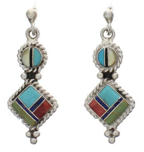 Sterling Silver Multicolor Inlay Post Dangle Earrings FX31053