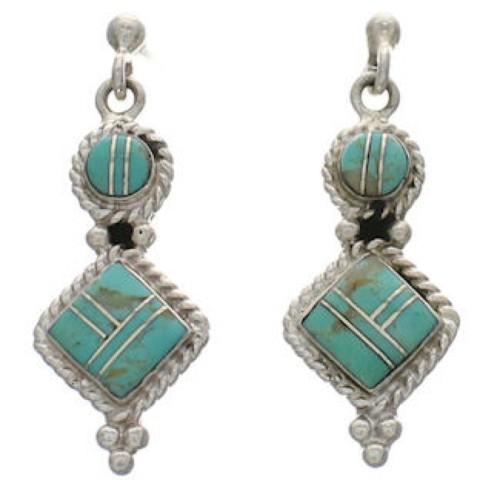 Silver Southwest Turquoise Inlay Post Dangle Earrings FX31050