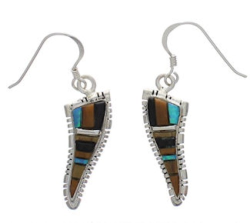 Silver Multicolor Inlay Southwest Hook Dangle Earrings FX31061