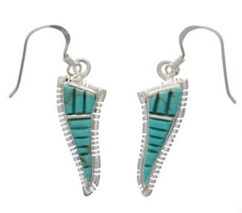 Turquoise Inlay Silver Hook Dangle Earrings FX31066