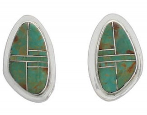 Turquoise Inlay Sterling Silver Post Earrings FX31081