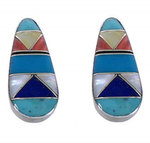 Multicolor Inlay Sterling Silver Southwest Post Earrings FX31090