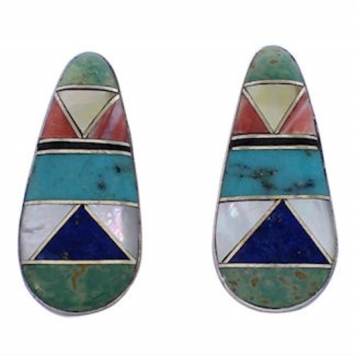 Sterling Silver Southwest Multicolor Inlay Earrings FX31094