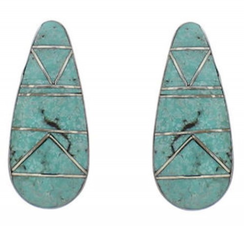 Turquoise Inlay Genuine Sterling Silver Post Earrings FX31095
