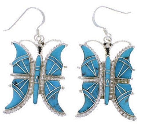 Southwest Silver Turquoise Butterfly Earrings FX31803