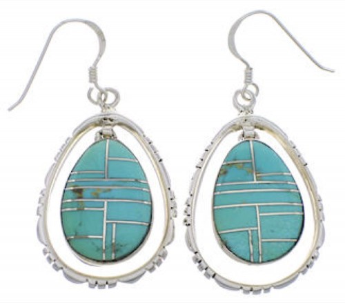 Sterling Silver Turquoise Inlay Hook Dangle Earrings FX31877