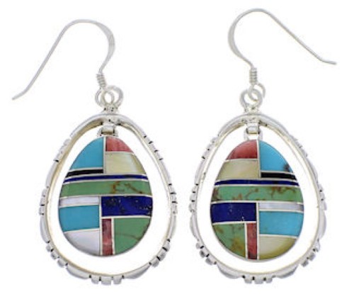 Southwest Sterling Silver Multicolor Inlay Earrings FX31885