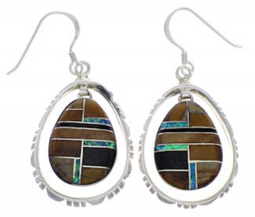 Multicolor Inlay Sterling Silver Hook Dangle Earrings FX31886