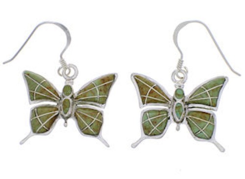 Silver Turquoise Butterfly Hook Dangle Earrings FX31894
