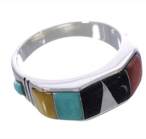 Sterling Silver Southwest Jewelry Multicolor Ring Size 8-1/2 AX36963