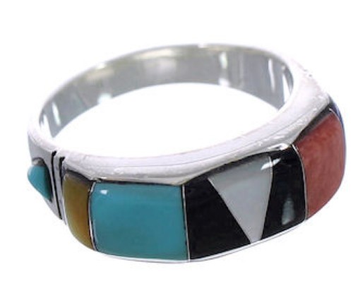 Jewelry Multicolor Southwestern Silver Ring Size 7-1/2 AX36985