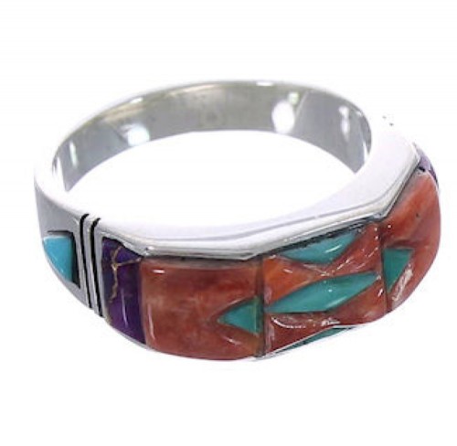 Southwestern Jewelry Multicolor Silver Ring Size 6-3/4 AX37251