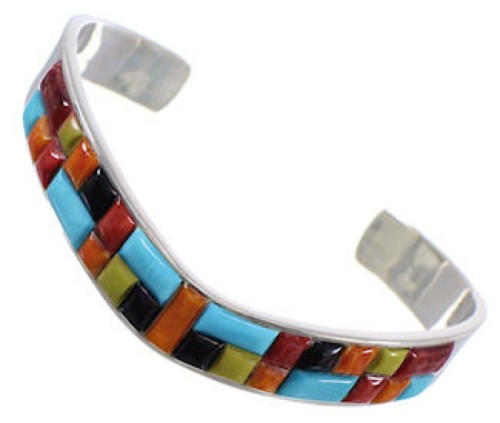 Southwestern Turquoise Multicolor Inlay Silver Cuff Bracelet MX27809