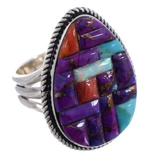 Multicolor Sterling Silver Southwest Ring Size 7-3/4 CX51594