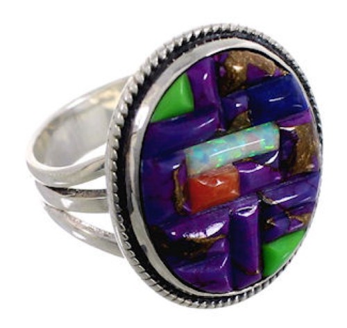 Sterling Silver Multicolor Inlay Southwest Ring Size 6-1/2 CX51609