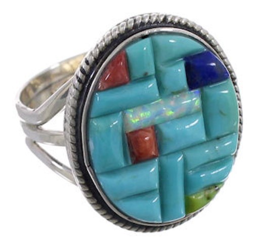 Authentic Sterling Silver Multicolor Southwest Ring Size 5-1/2 CX51649