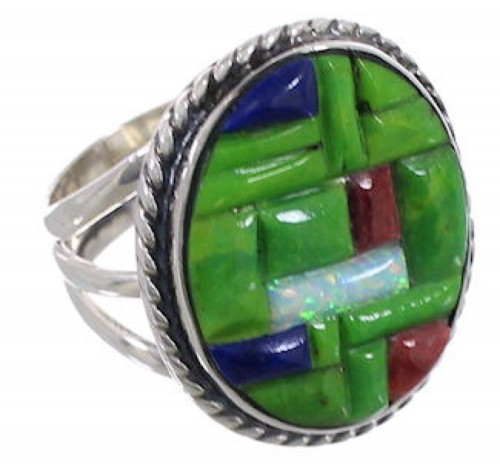 Southwestern Multicolor Authentic Sterling Silver Ring Size 6 CX51660