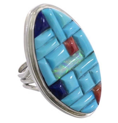 Multicolor Sterling Silver Southwest Jewelry Ring Size 5 CX51664