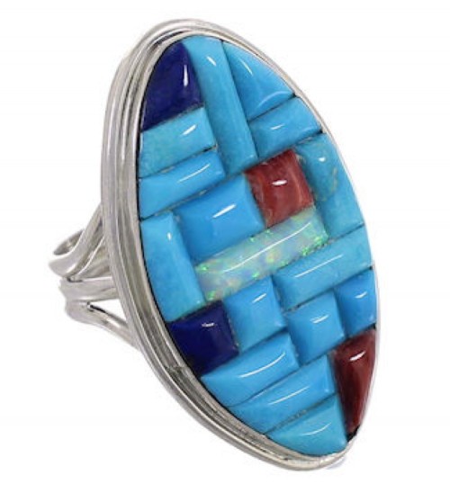 Southwest Jewelry Sterling Silver Multicolor Ring Size 7-1/4 CX51668