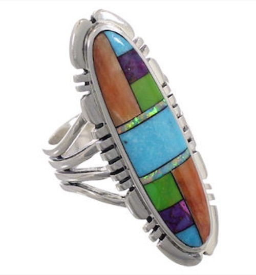 Multicolor Inlay Sterling Silver Ring Size 5-3/4 CX51671