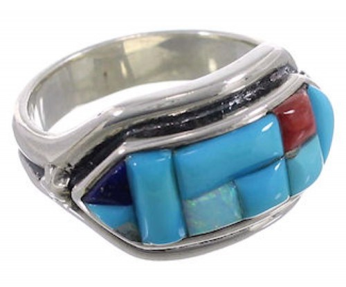 Genuine Sterling Silver Southwest Multicolor Ring Size 6-3/4 CX51677