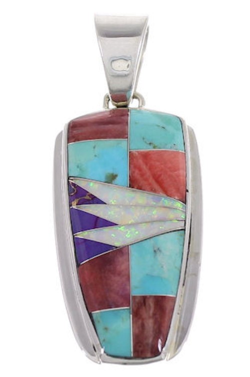 Multicolor Inlay Silver Southwestern Pendant PX30846