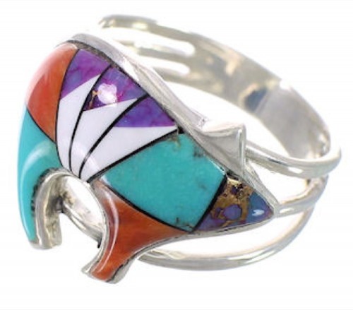 Multicolor Sterling Silver Southwest Bear Ring Size 6-3/4 CX50388