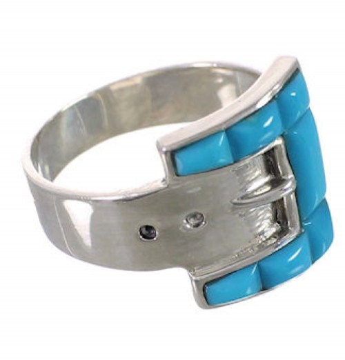 Southwest Sterling Silver Turquoise Belt Ring Size 6-3/4 CX50408