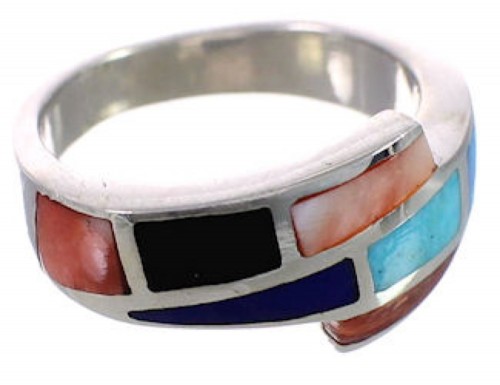 Sterling Silver Southwest Multicolor Inlay Ring Size 6-3/4 CX50409