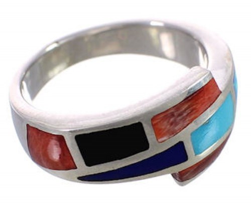 Southwest Multicolor Sterling Silver Inlay Ring Size 6 CX50411