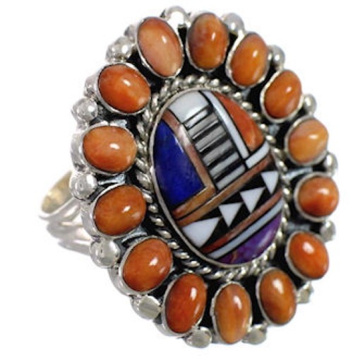 Southwest Multicolor Sterling Silver Ring Size 8-3/4 CX50413