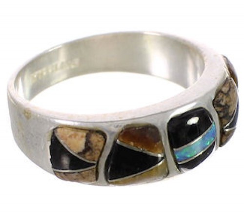Southwest Multicolor Inlay Sterling Silver Ring Size 7-3/4 CX50427