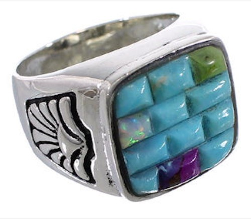 Sterling Silver Multicolor Inlay Southwest Ring Size 8-3/4 CX50012