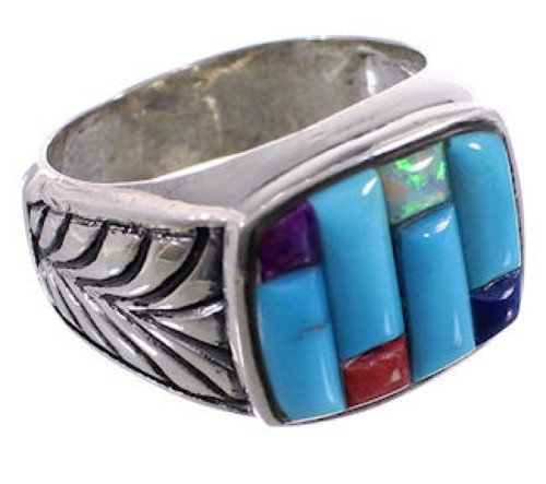 Silver Multicolor Inlay Southwestern Ring Size 7-1/2 CX50048