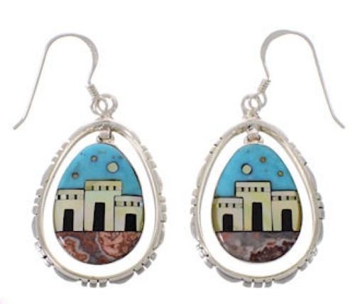 Multicolor Native American Village Design Hook Dangle Earrings PX31390