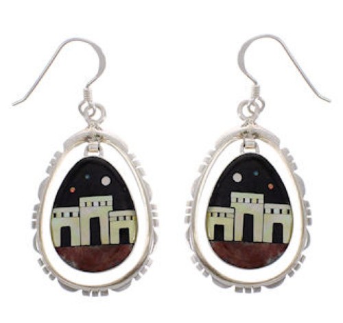 Native American Pueblo Design Multicolor Hook Dangle Earrings PX31401