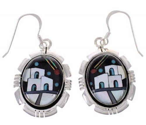 Multicolor Native American Village Design Silver Earrings PX31415