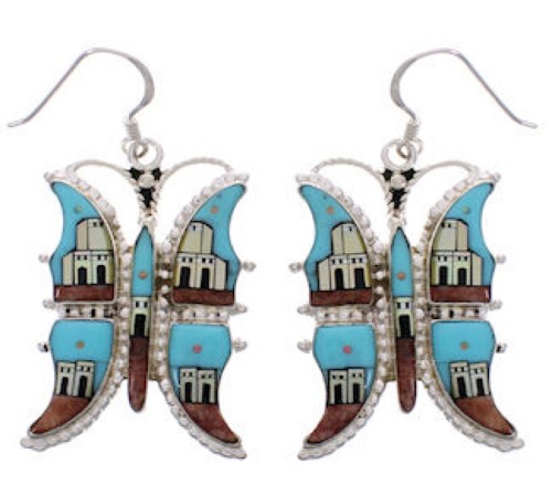 Multicolor Native American Village Design Butterfly Earrings PX31437