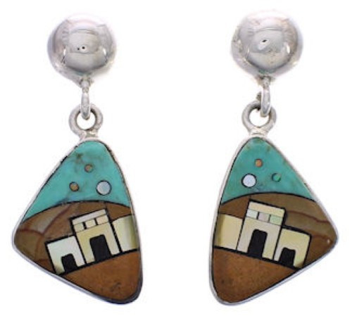 Sterling Silver Multicolor Native American Design Earrings PX31444
