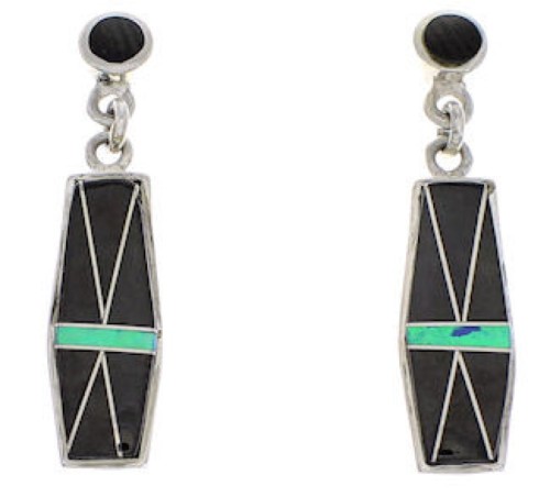 Jet Blue Opal Inlay Southwestern Post Dangle Earrings PX43479