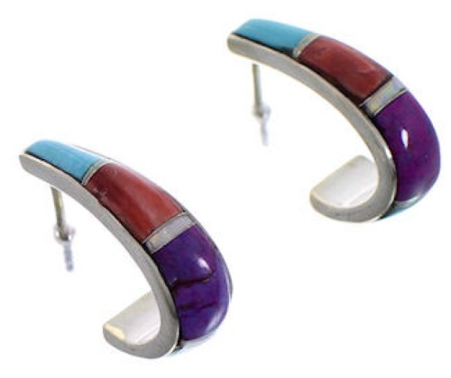 Multicolor Inlay Southwestern Silver Earrings EX32253