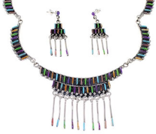 Multicolor Sterling Silver Jewelry Link Necklace Set PX34246