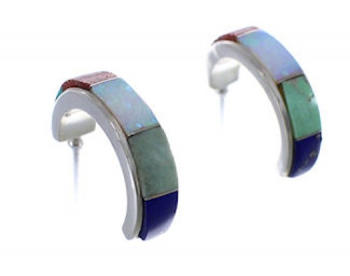 Silver Multicolor Post Hoop Earrings TX43980