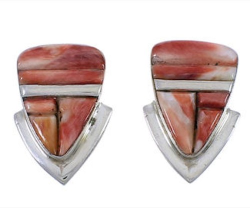 Silver And Red Oyster Shell Inlay Post Earrings TX43302