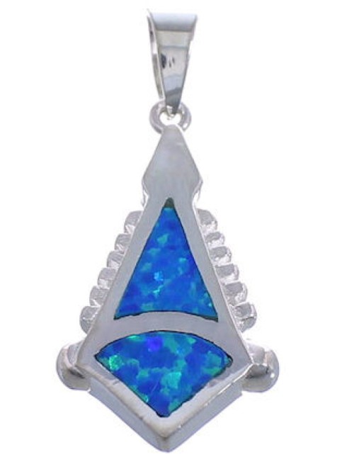 Blue Opal Inlay Southwest Sterling Silver Pendant FX30775