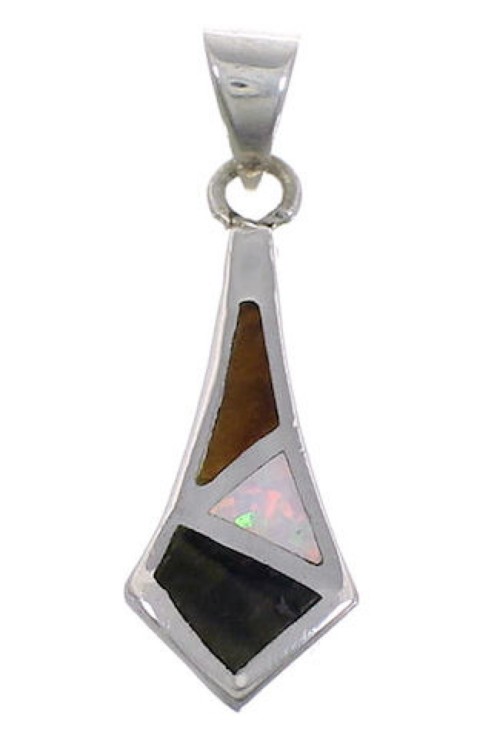 Southwest Sterling Silver Opal And Tiger Eye Inlay Pendant FX30795