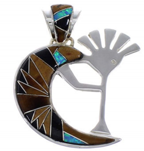 Southwest Multicolor Kokopelli Sterling Silver Pendant FX30823