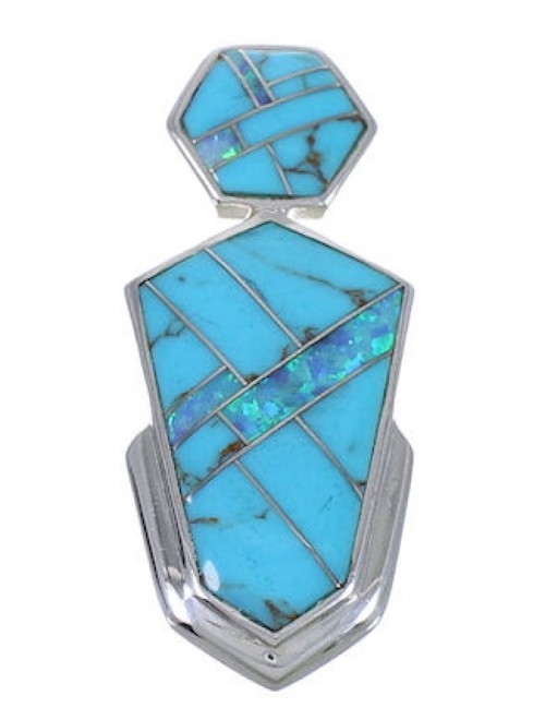 Genuine Sterling Silver Opal Turquoise Inlay Slide Pendant WX43064